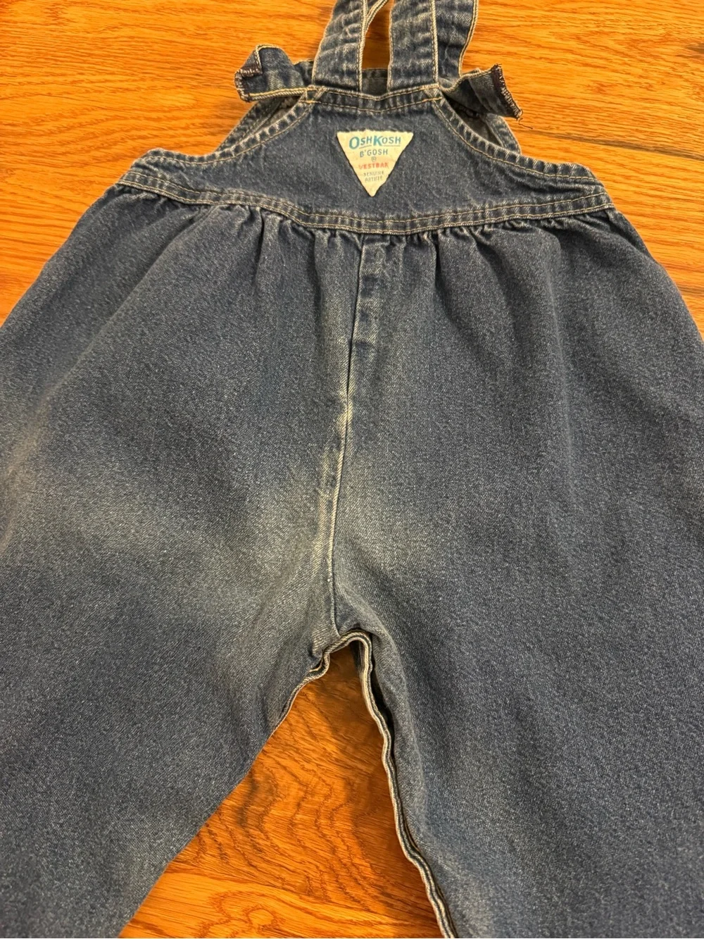 Vintage OshKosh B'gosh Baby Blue Denim Overall Bubble Romper Size 2T Made in USA